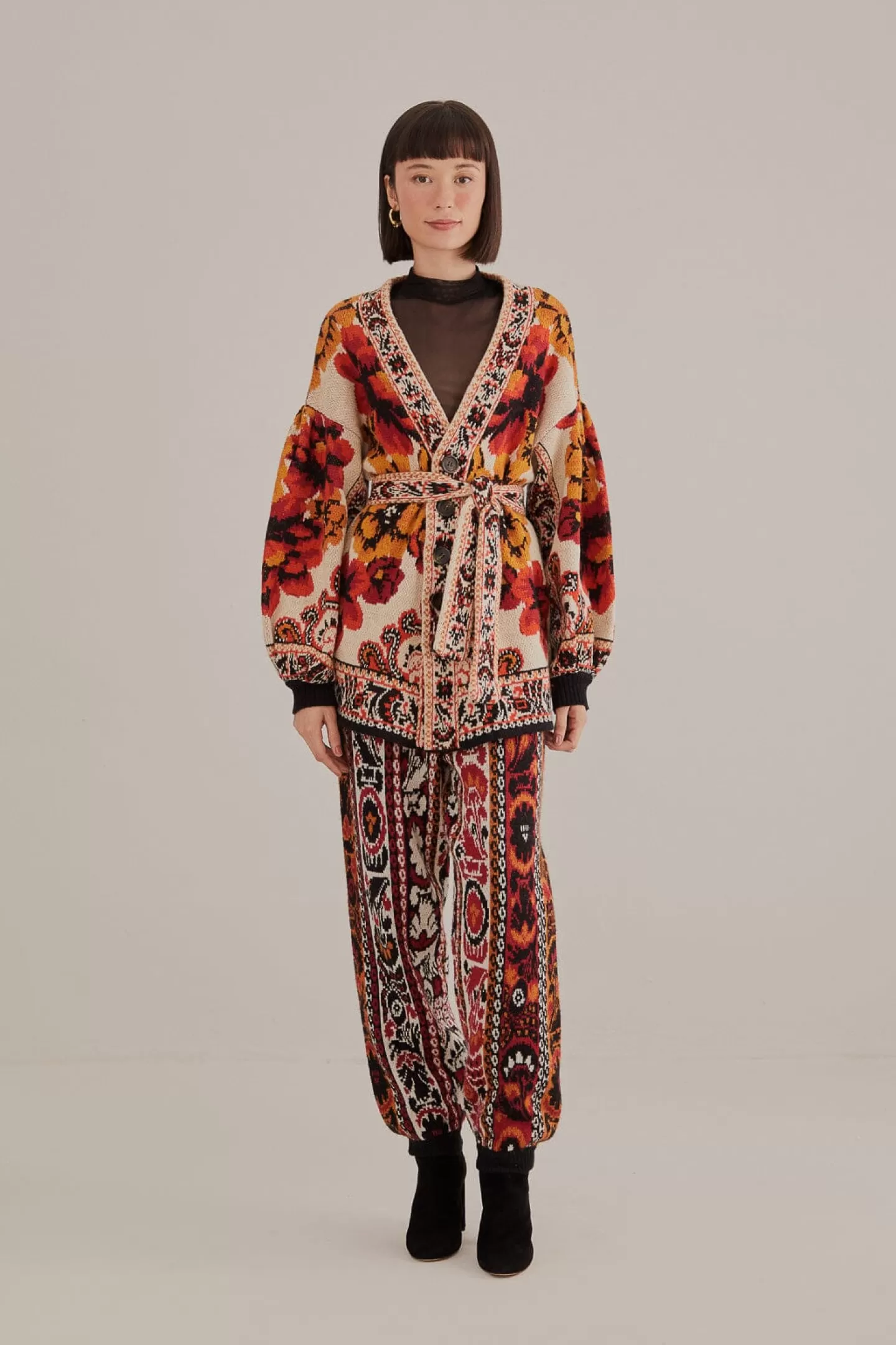 FARM Rio  SAND WINTER TAPESTRY KNIT CARDIGAN