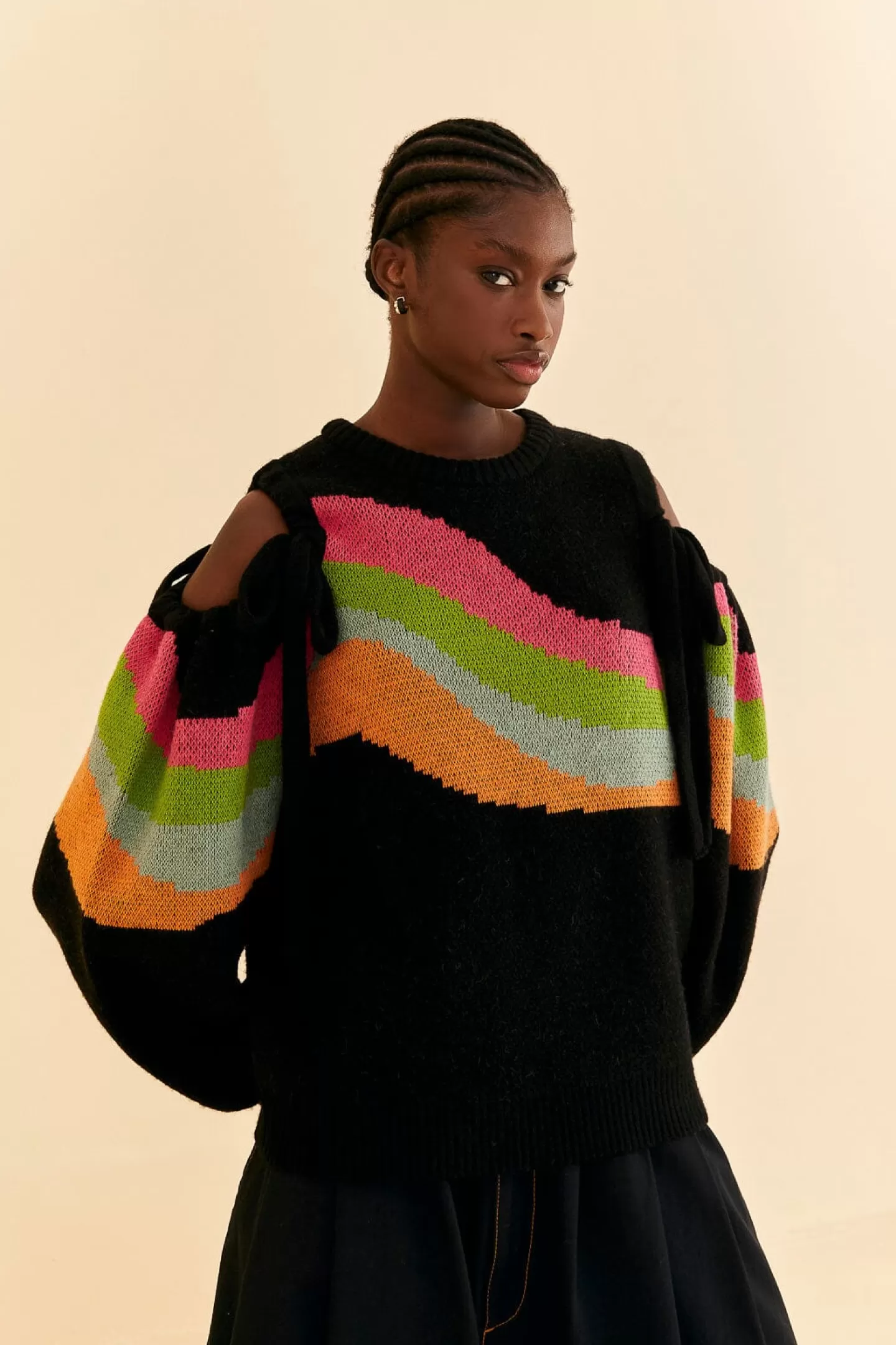 FARM Rio  SHOULDER CUT OUTS KNIT SWEATER