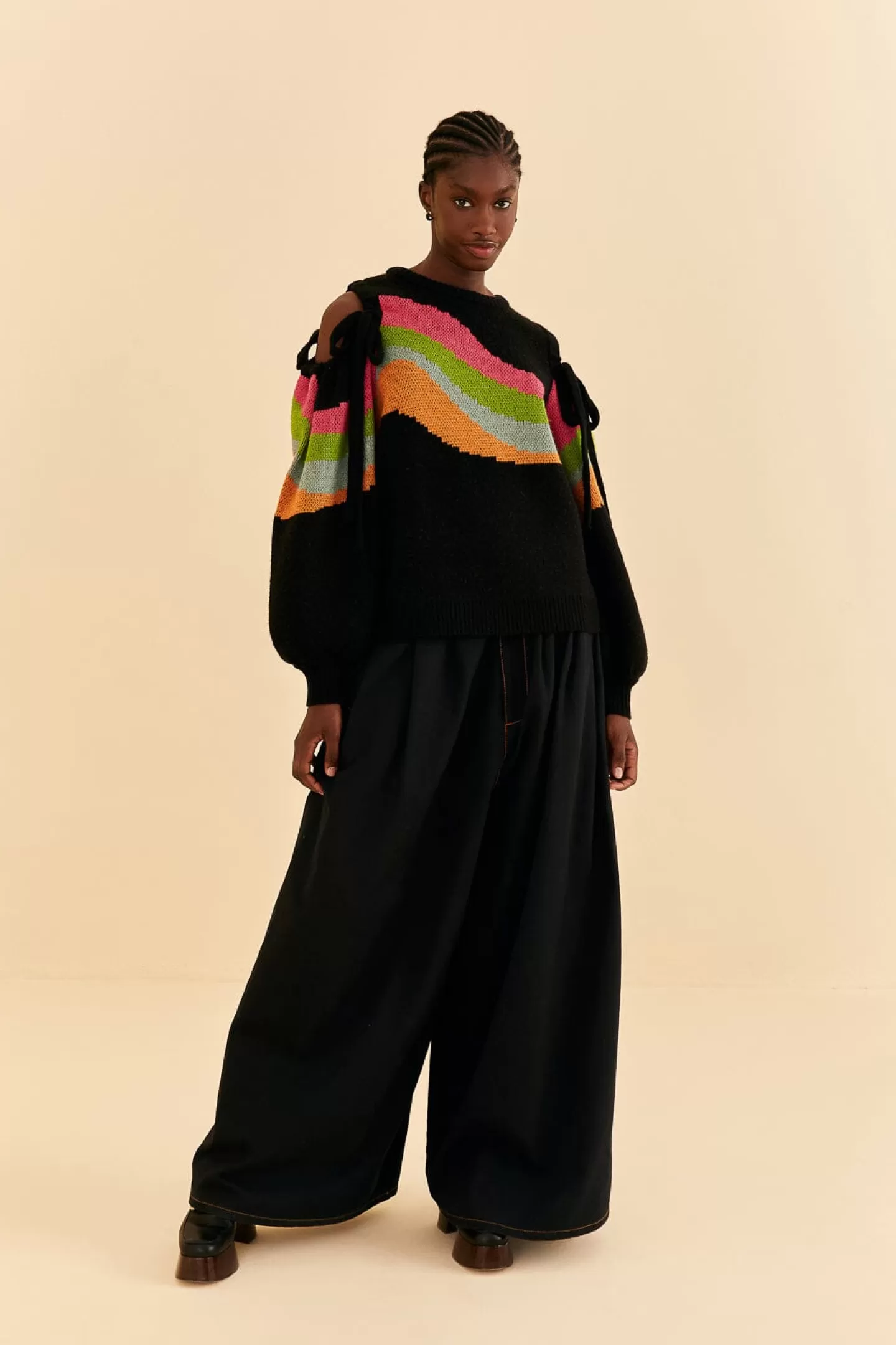 FARM Rio  SHOULDER CUT OUTS KNIT SWEATER