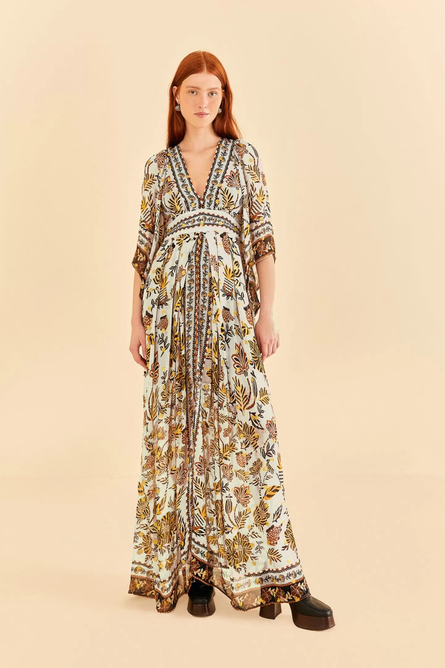 FARM Rio  SILVER FLORAL TAPESTRY MAXI DRESS