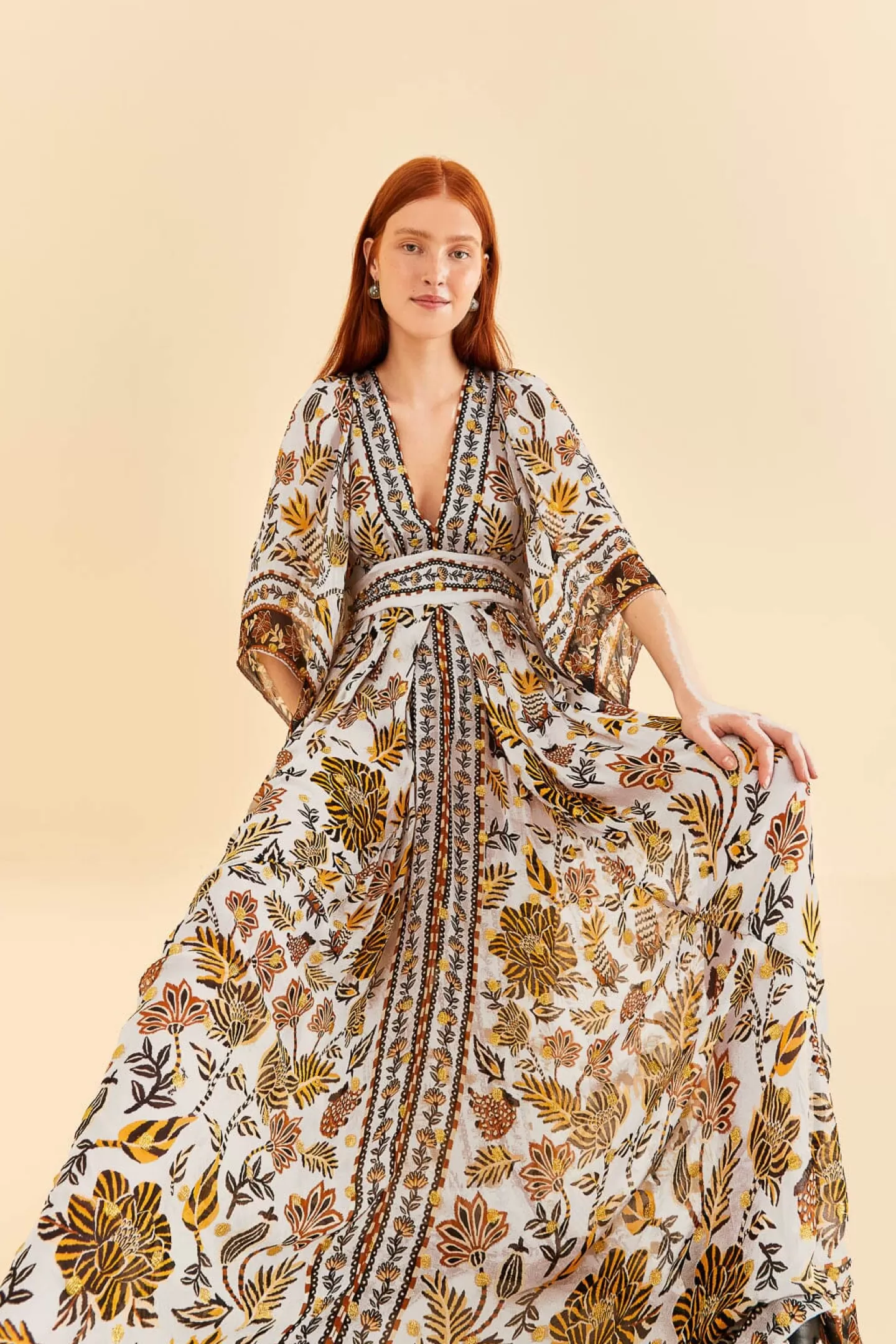 FARM Rio  SILVER FLORAL TAPESTRY MAXI DRESS
