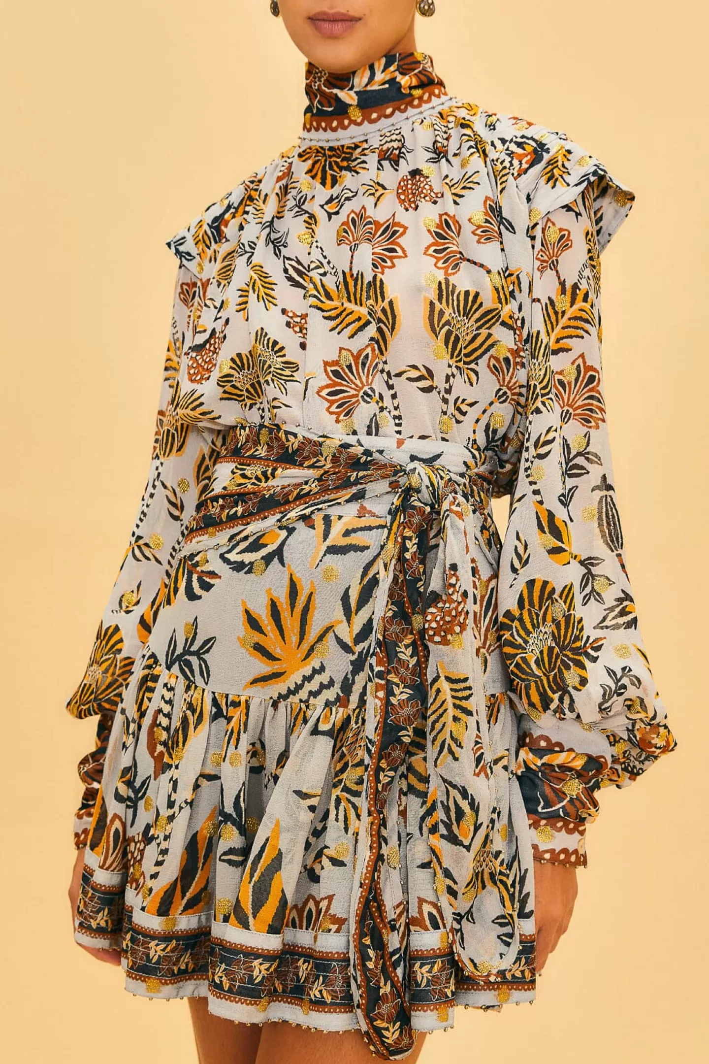 silver_floral_tapestry_mini_skirt_195557.webp FARM Rio  SILVER FLORAL TAPESTRY MINI SKIRT
