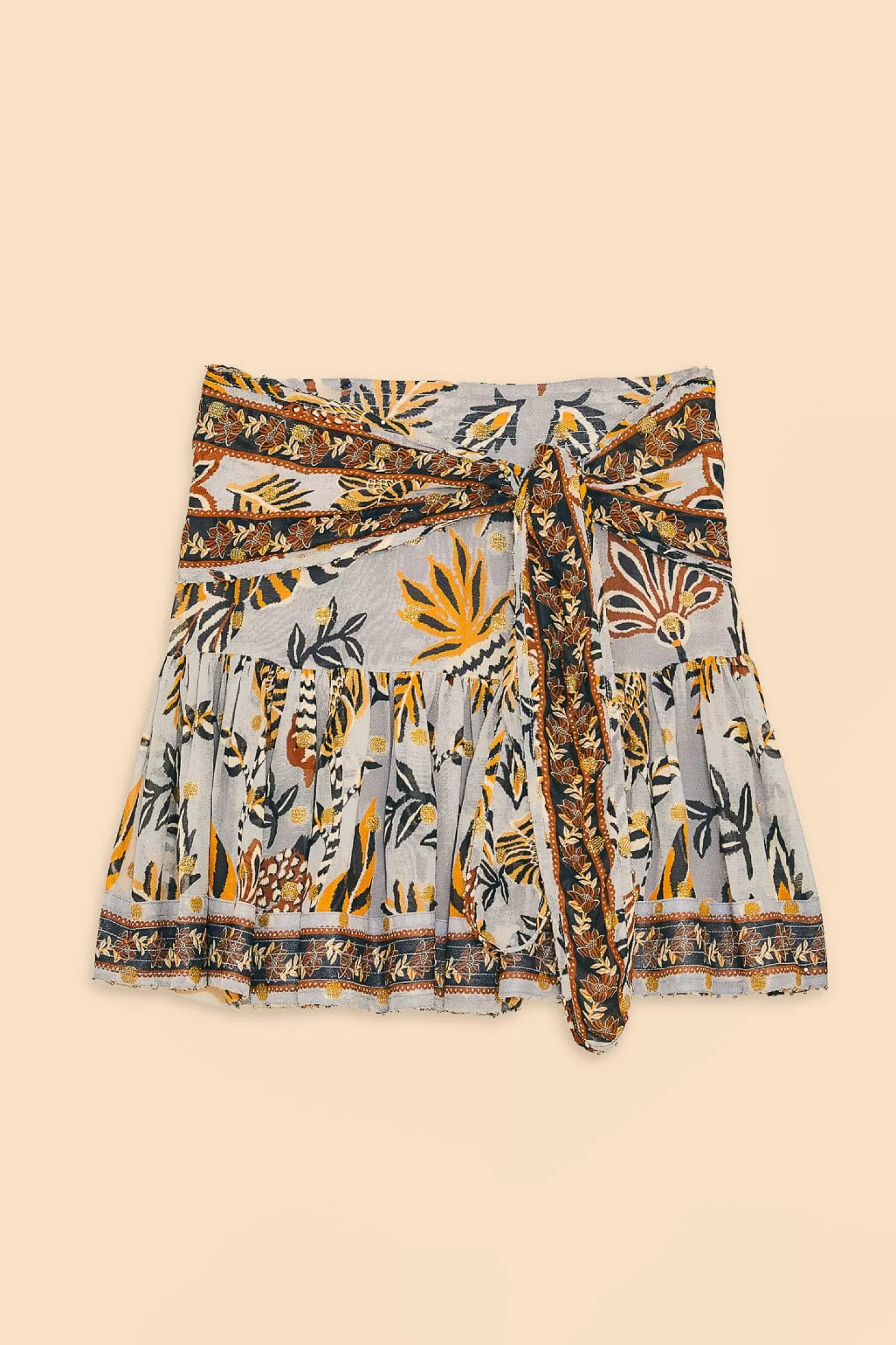 silver_floral_tapestry_mini_skirt_195561.webp FARM Rio  SILVER FLORAL TAPESTRY MINI SKIRT