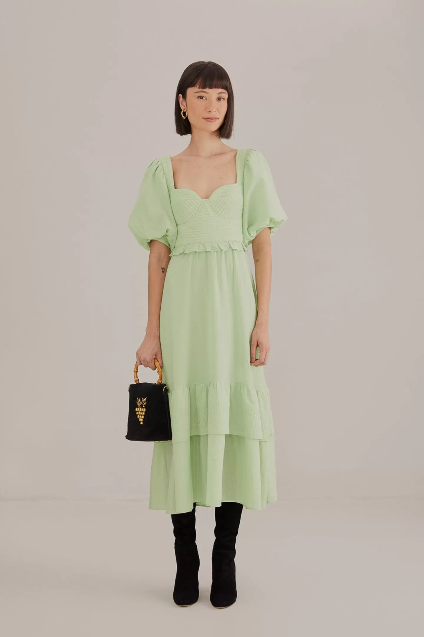 FARM Rio  SOFT GREEN SHORT SLEEVE MIDI DRESS