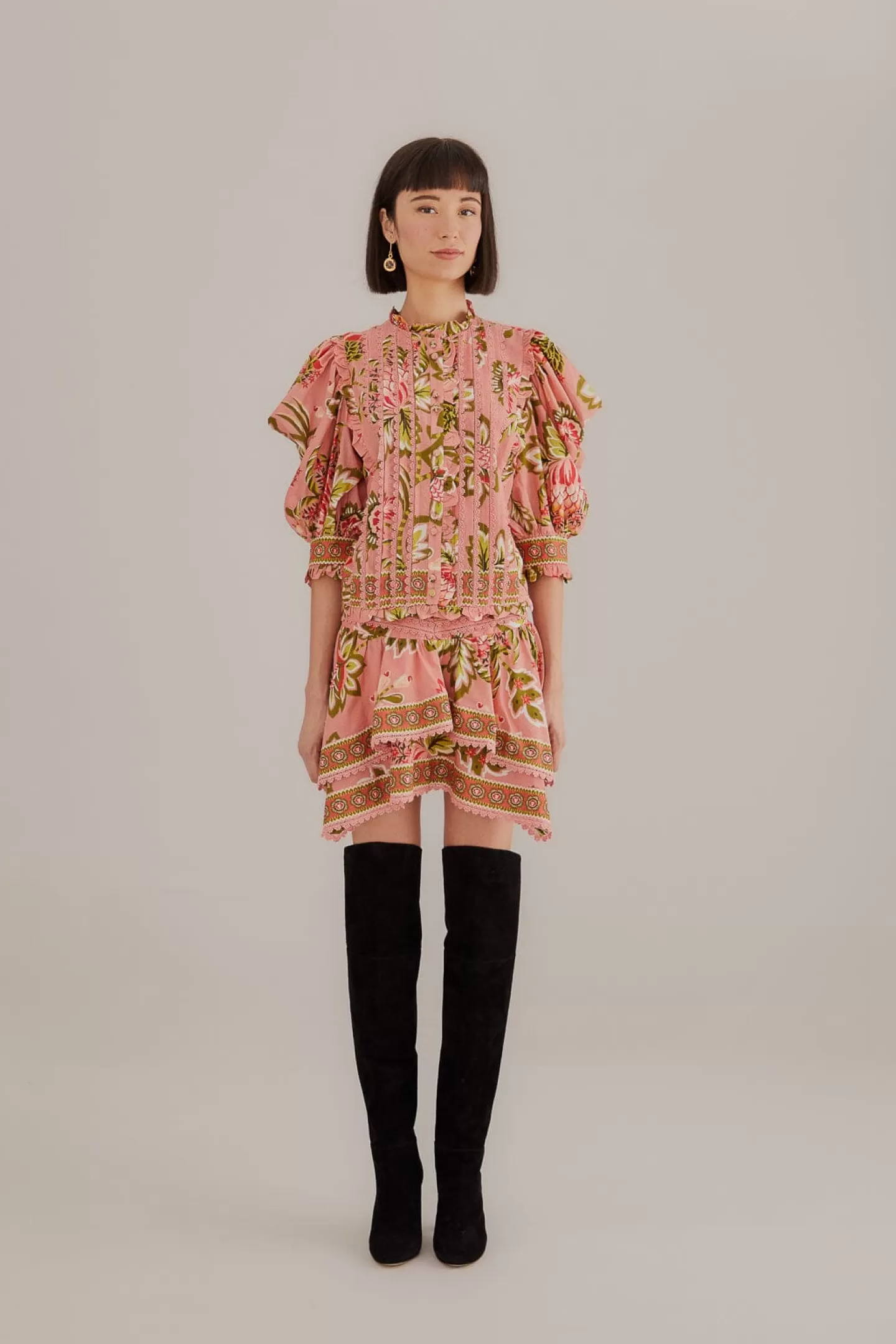 FARM Rio  SOFT PINK AURA FLORAL MINI SKIRT