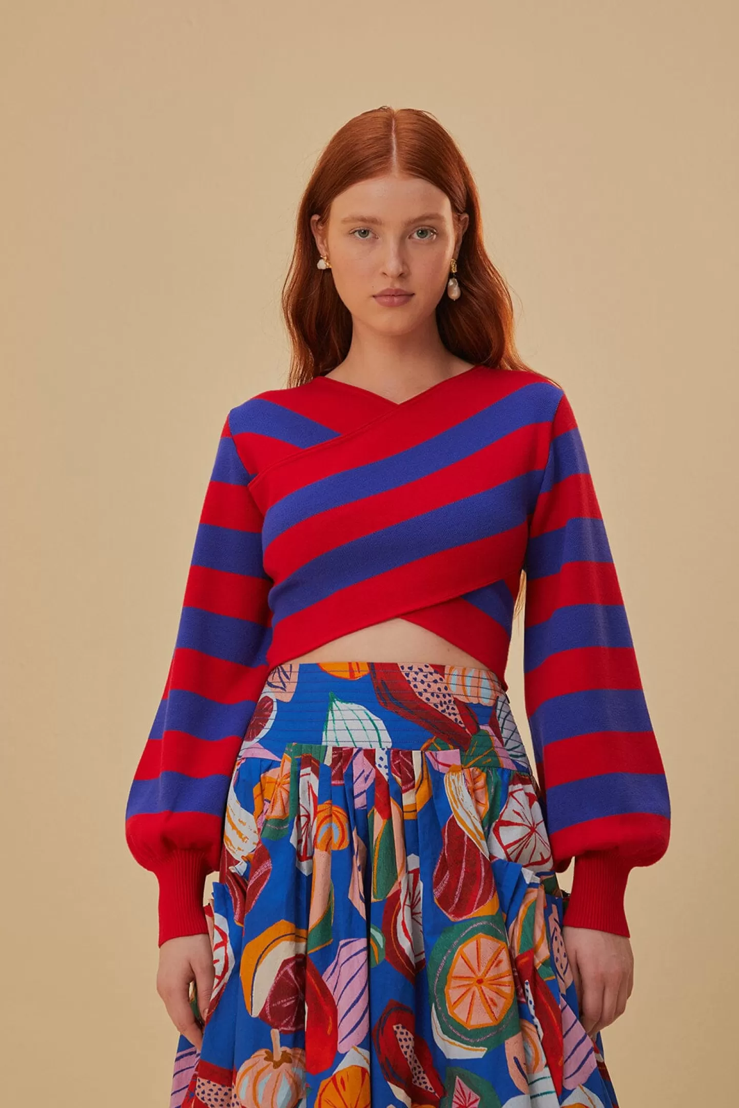FARM Rio  STRIPES WRAP KNIT SWEATER
