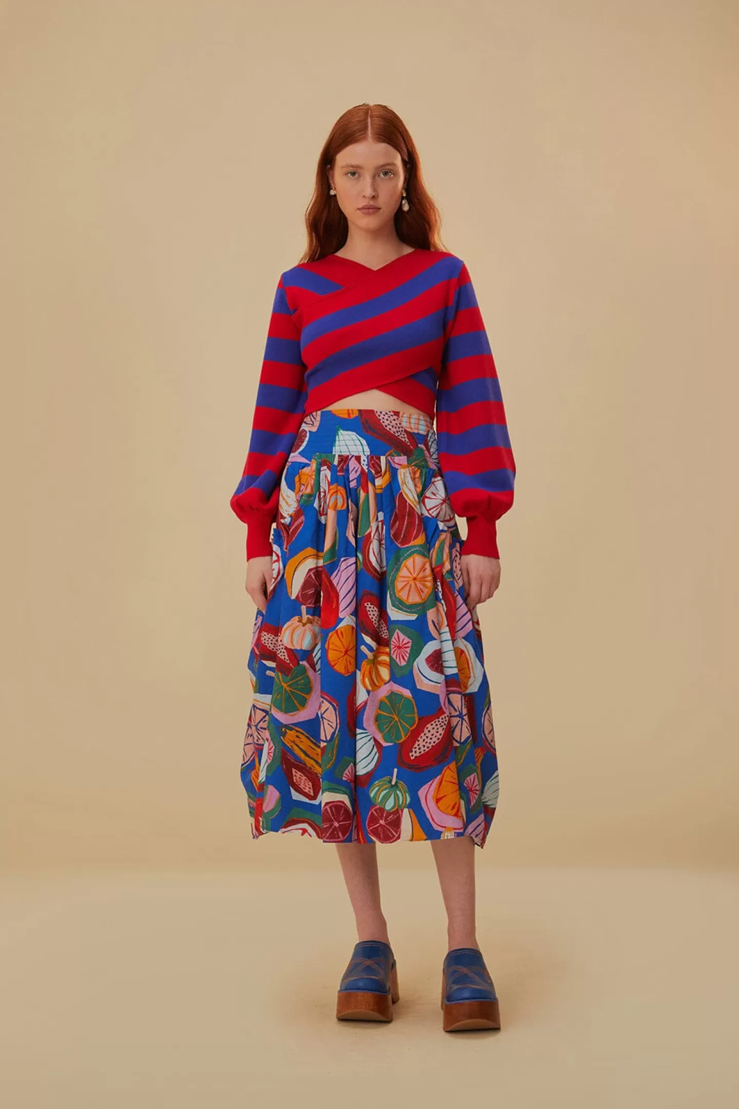 FARM Rio  STRIPES WRAP KNIT SWEATER