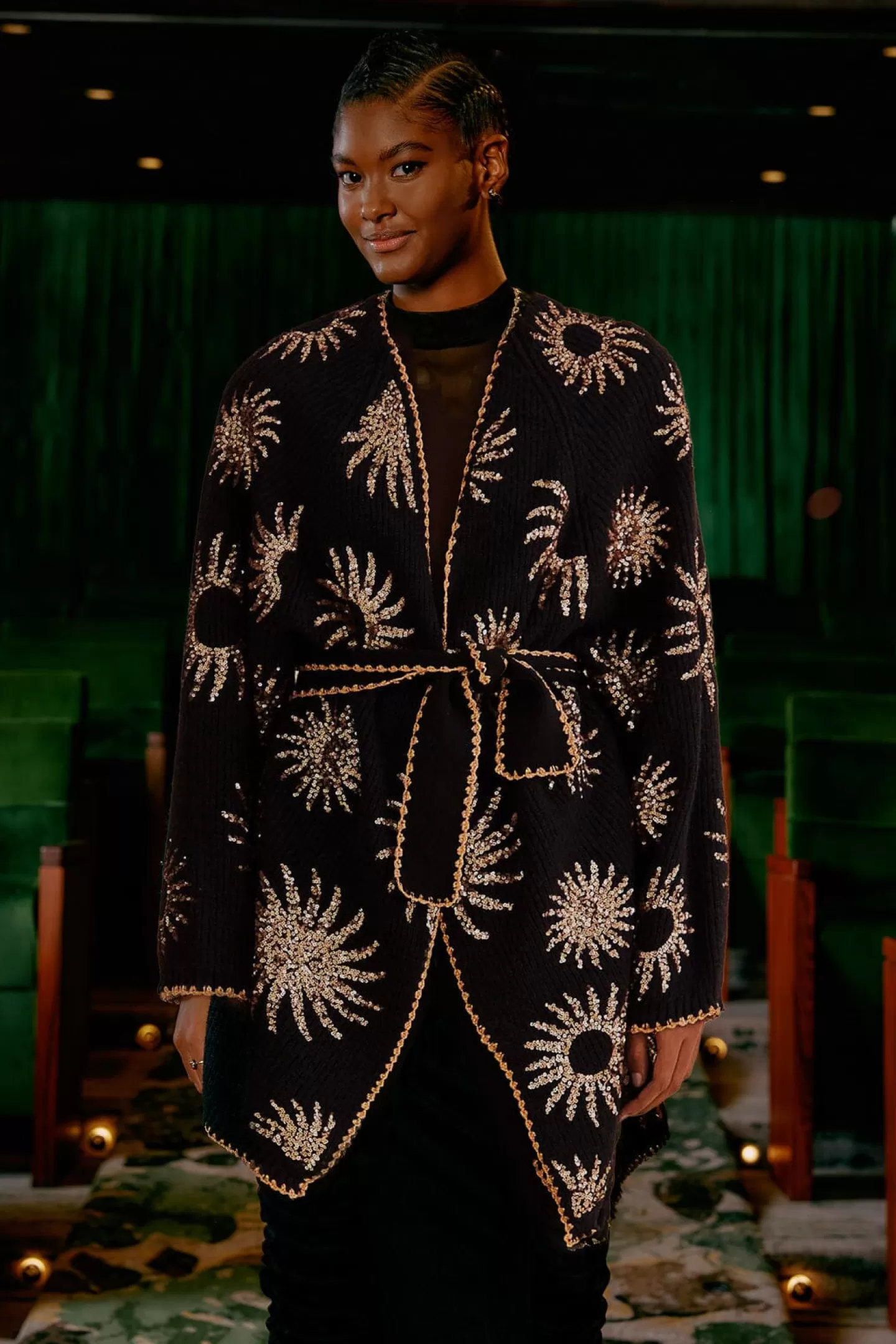 FARM Rio  SUN SEQUIN EMBROIDERED KNIT CARDIGAN