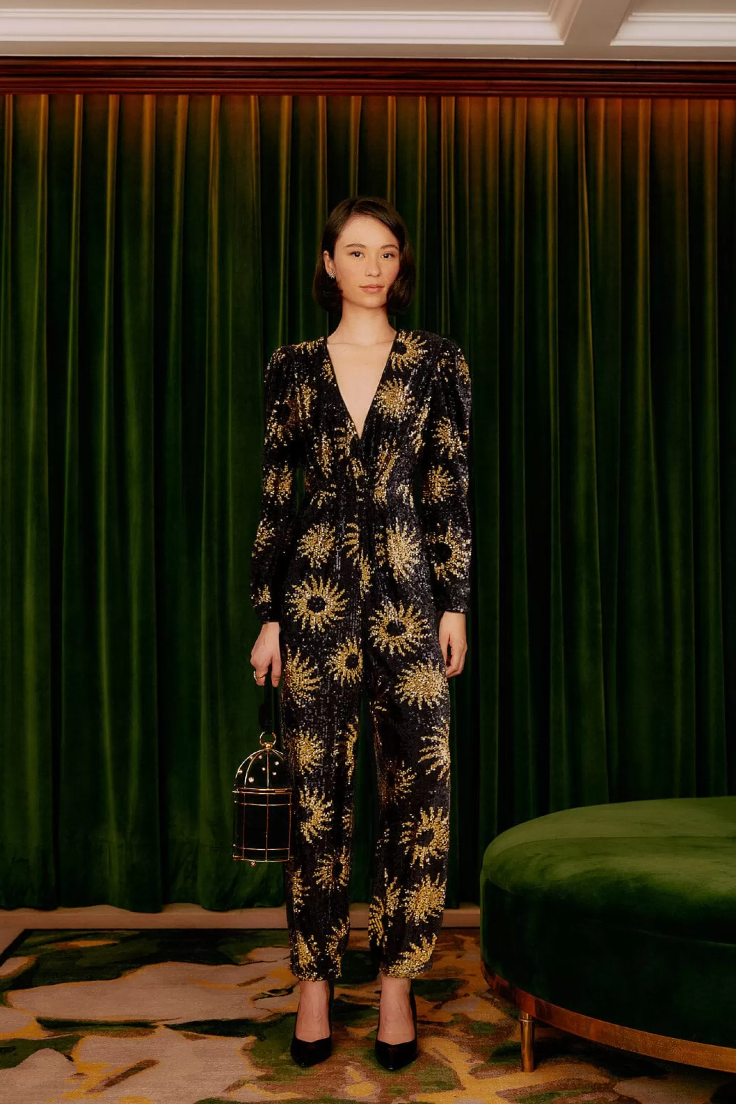 FARM Rio  SUNNY MOOD SEQUIN V NECK JUMPSUIT