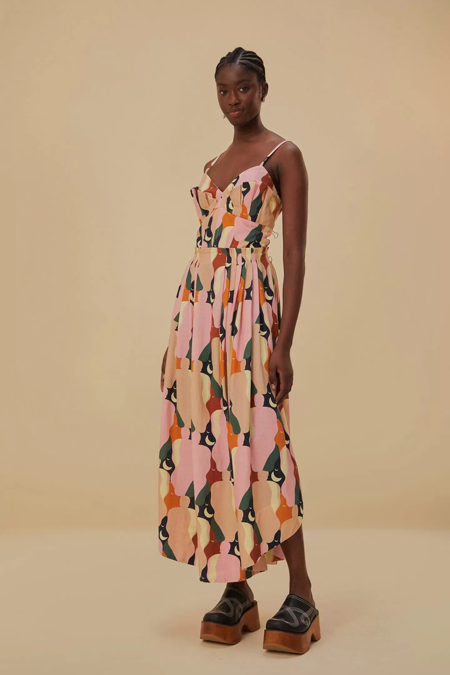 FARM Rio  THE KISS MULTICOLOR SLEEVELESS MIDI DRESS
