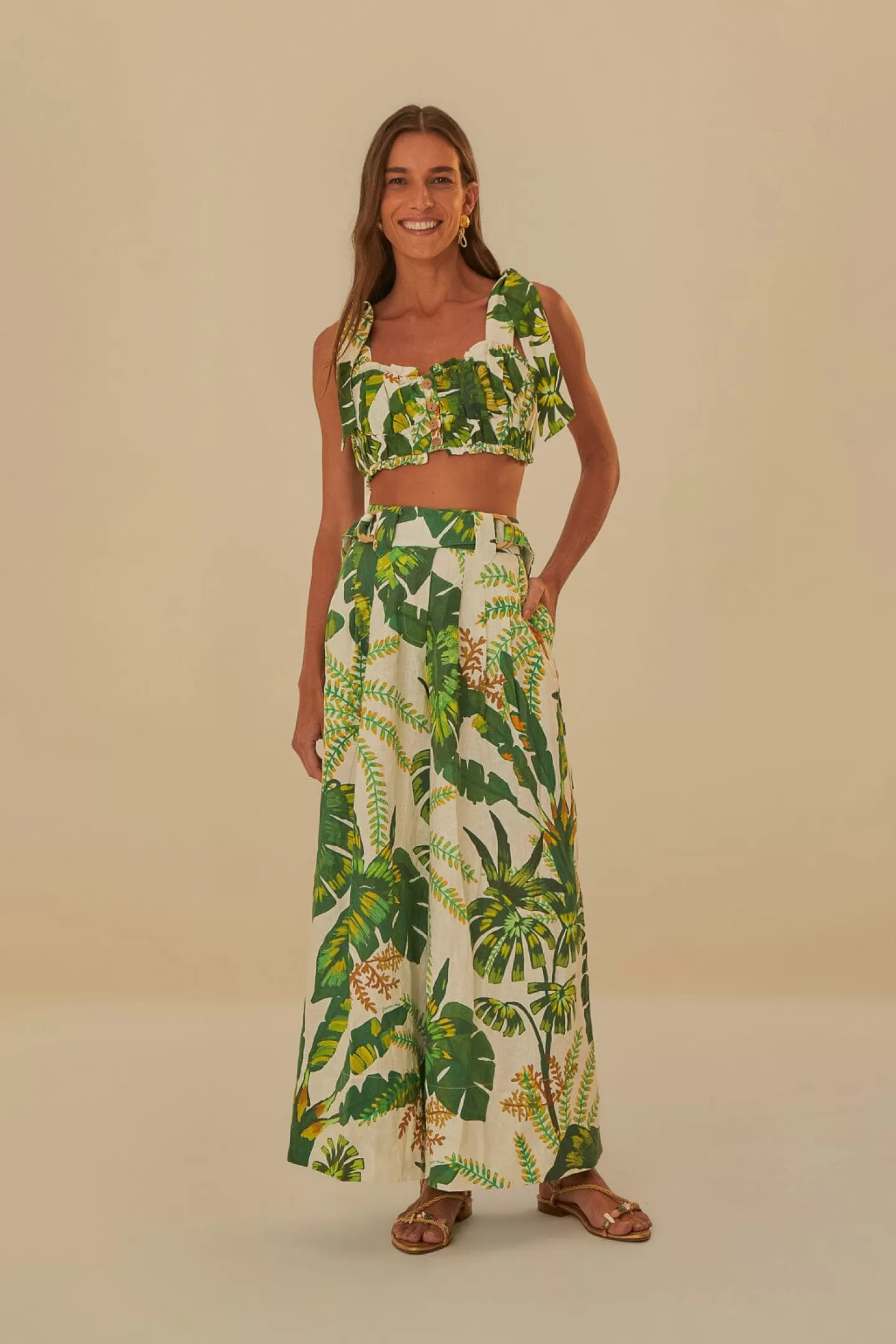 FARM Rio  TROPICAL FOREST OFF-WHITE PANTS