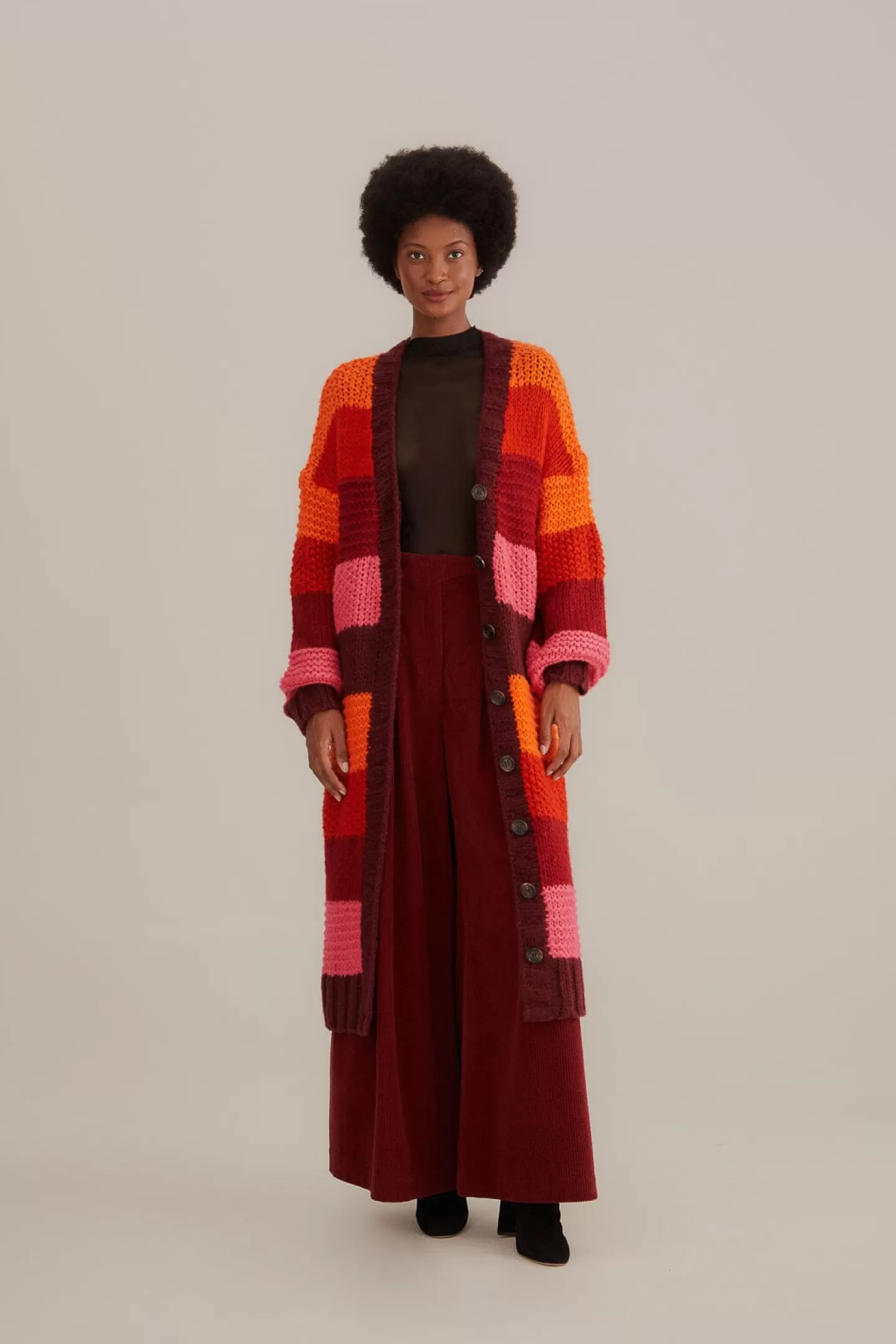 FARM Rio  TROPICAL STRIPES MIDI KNIT CARDIGAN