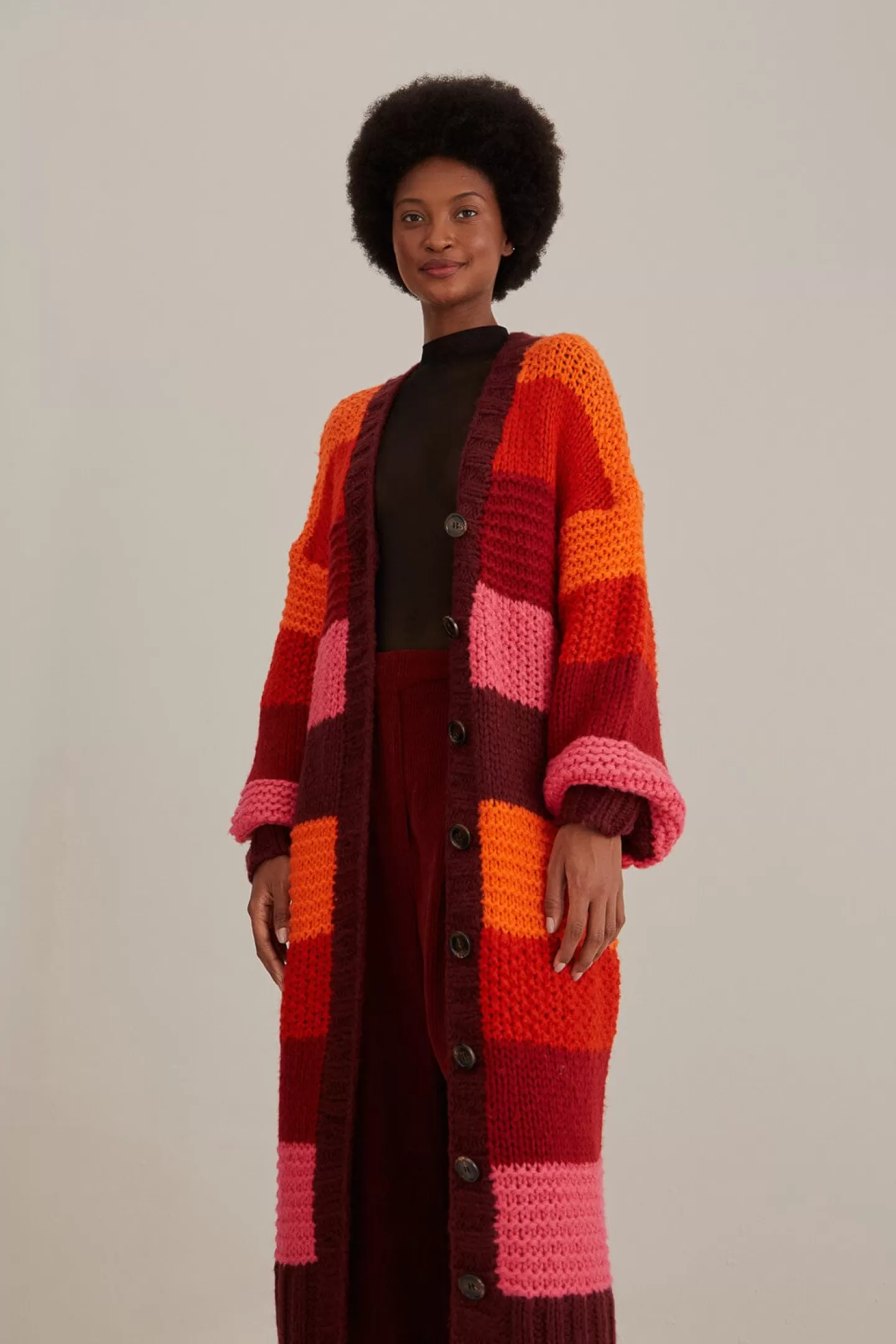FARM Rio  TROPICAL STRIPES MIDI KNIT CARDIGAN