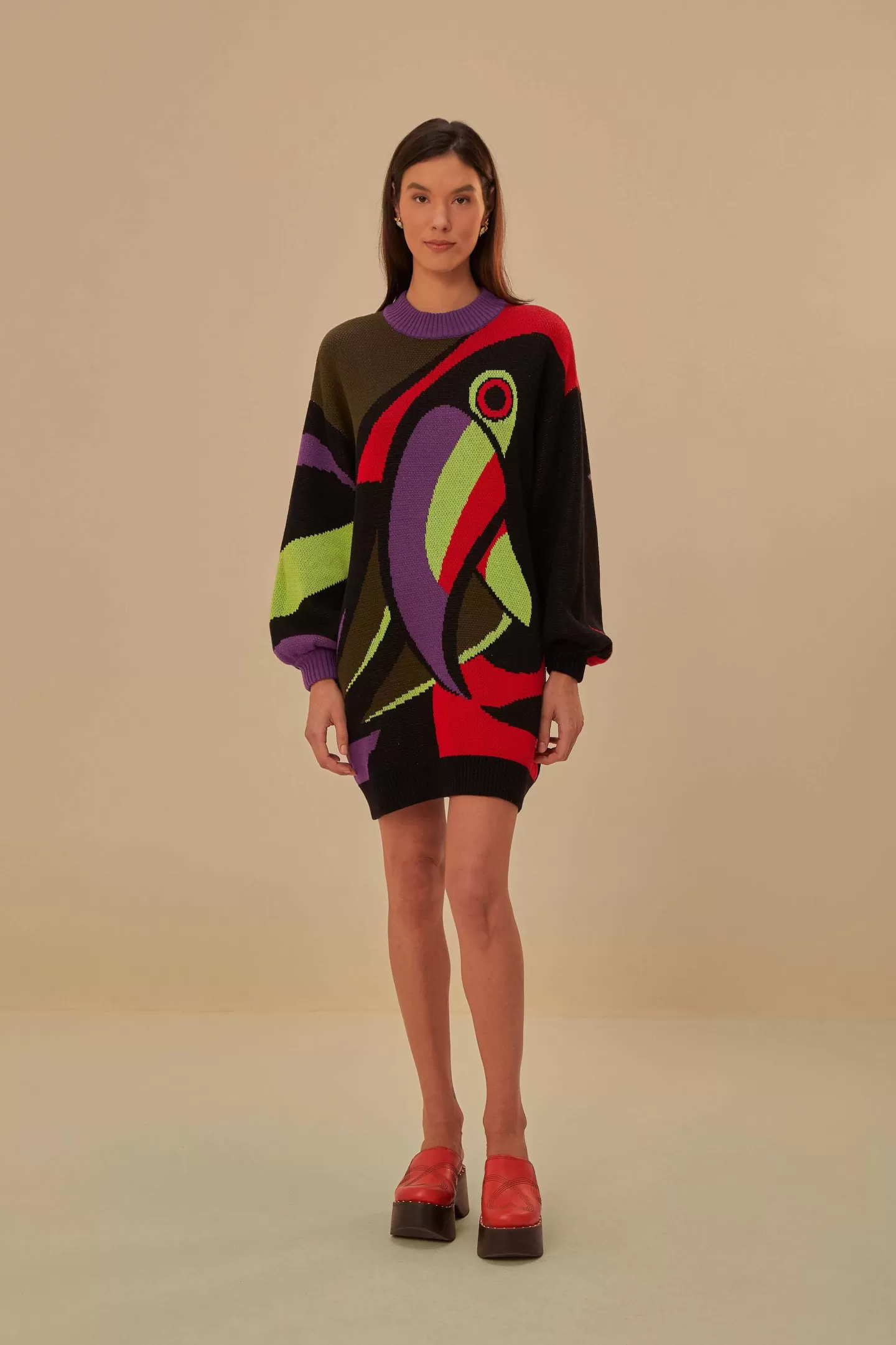 FARM Rio  TUCANO KAMBO KNIT SWEATERDRESS