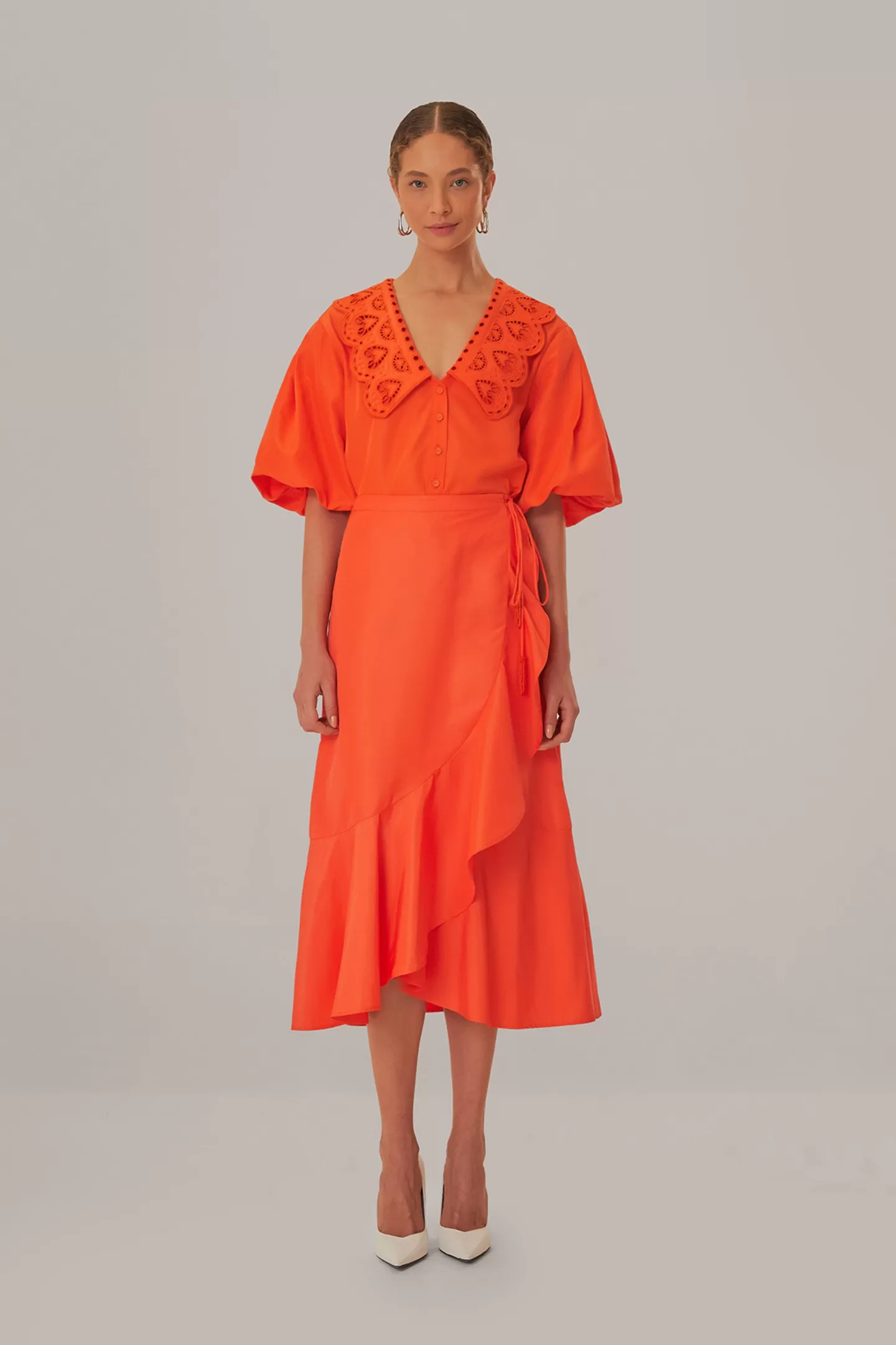FARM Rio  VIVID ORANGE MIDI SKIRT
