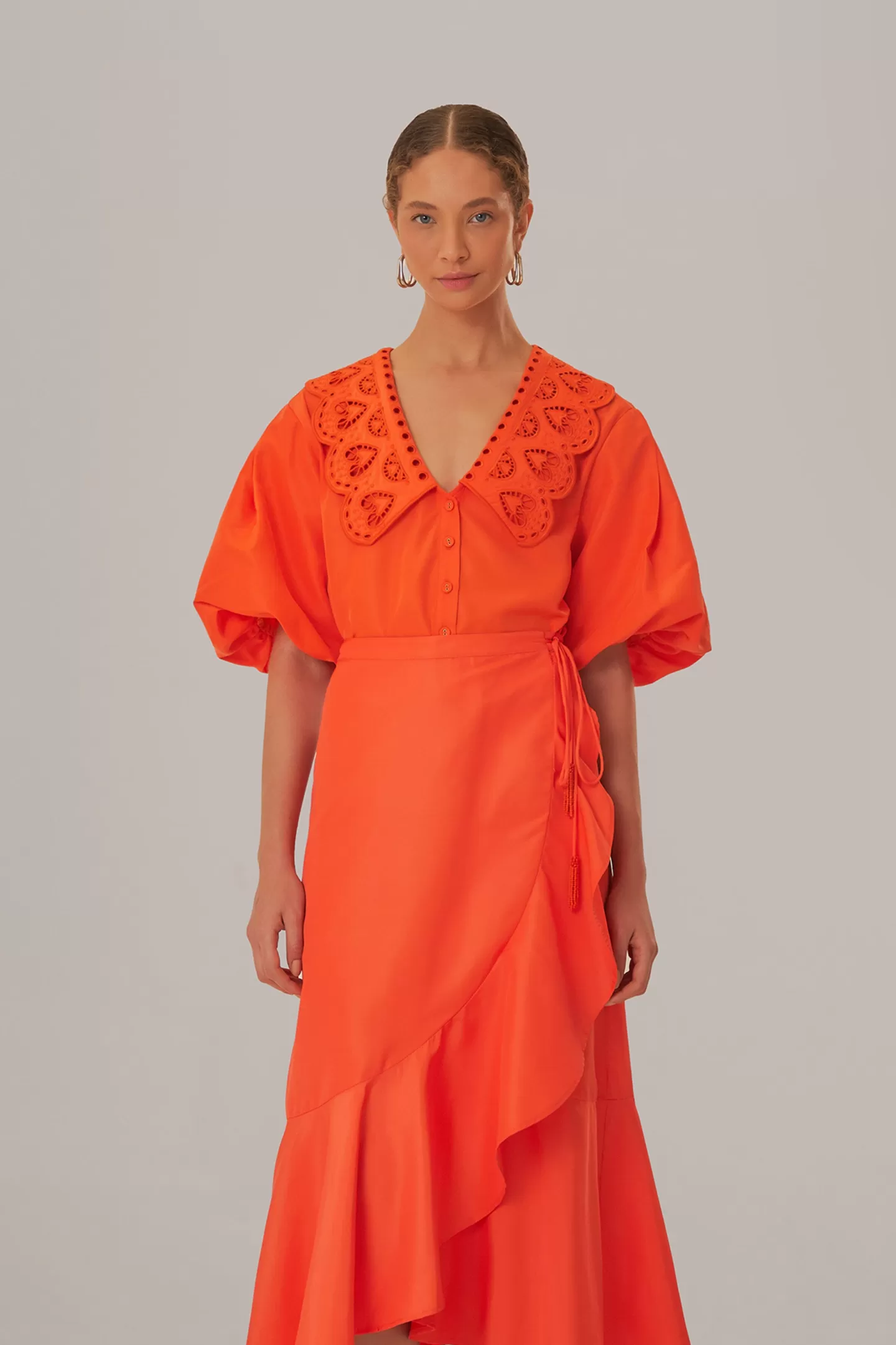 FARM Rio  VIVID ORANGE MIDI SKIRT