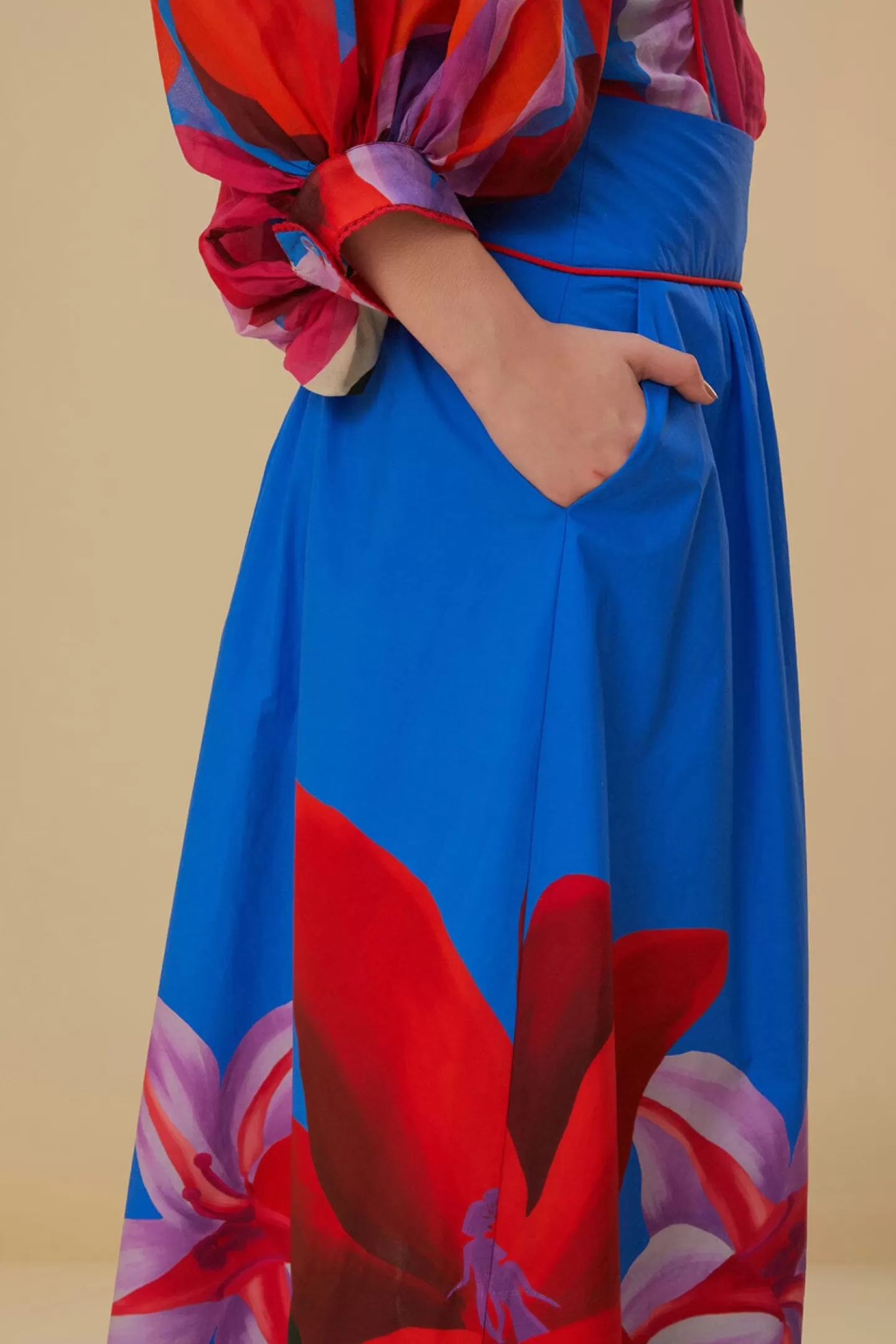 FARM Rio  WATERCOLOR FLORAL BLUE MIDI SKIRT