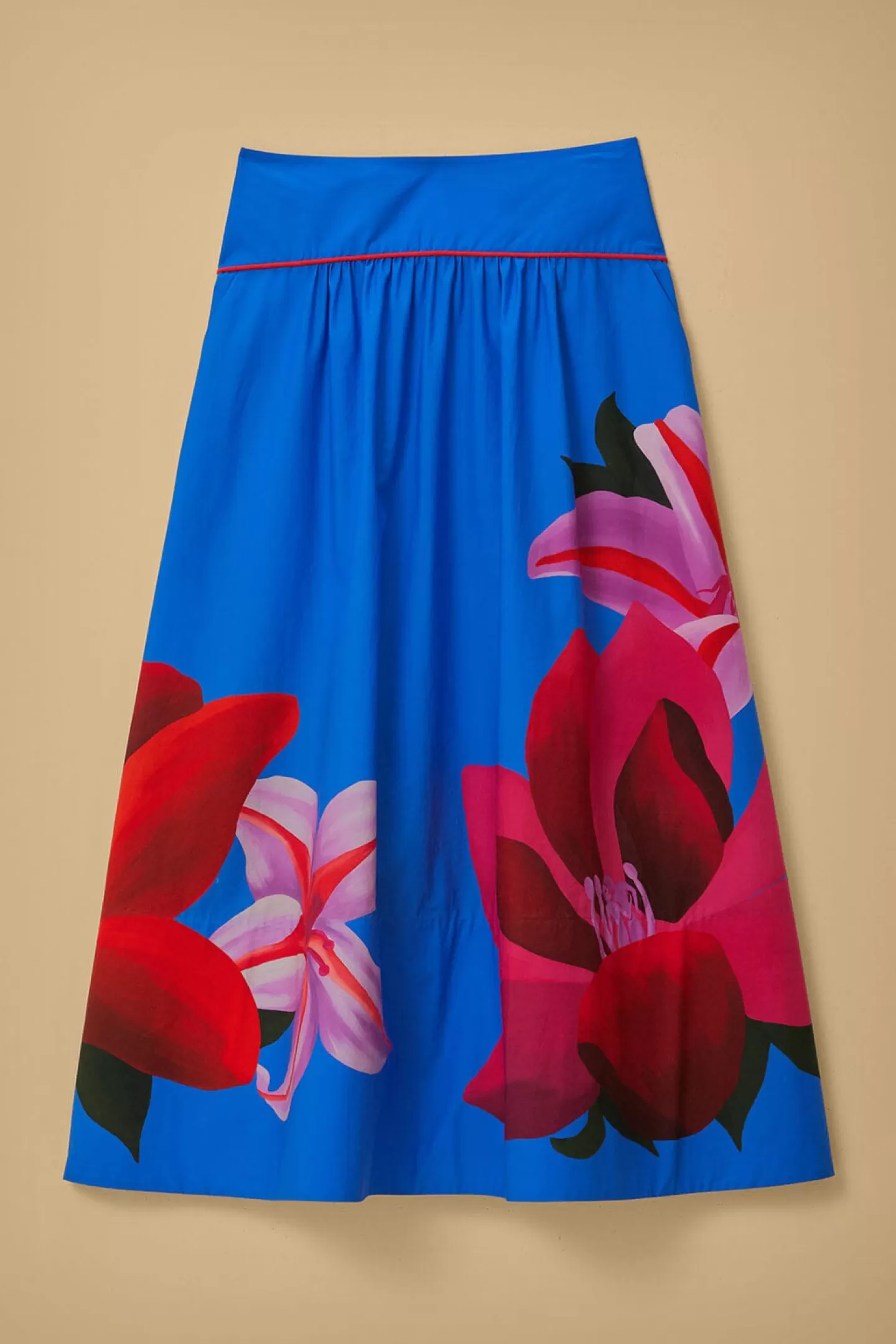 FARM Rio  WATERCOLOR FLORAL BLUE MIDI SKIRT
