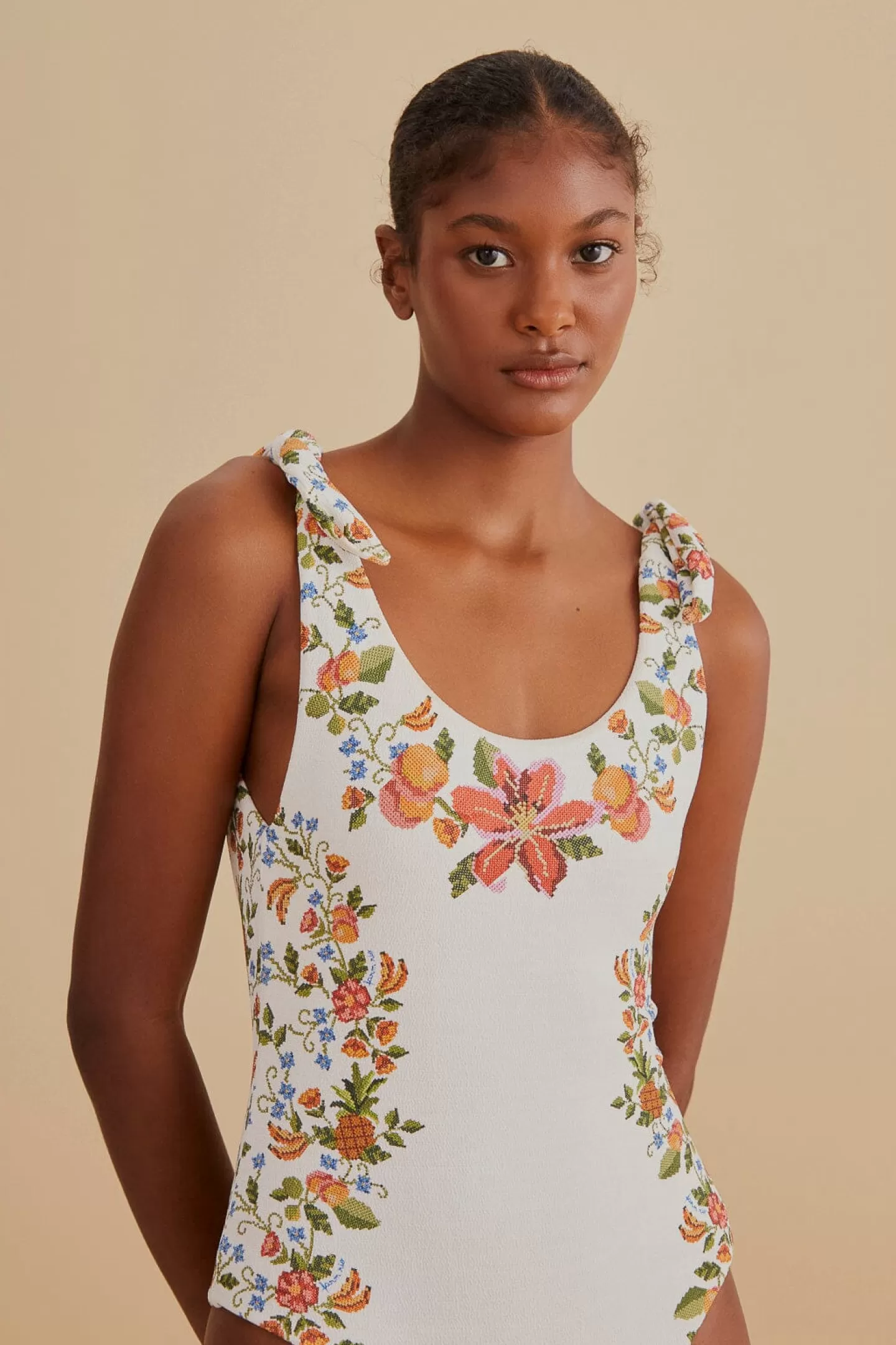 FARM Rio  WHITE BANANA VITAMIN ONE PIECE SWIMSUIT