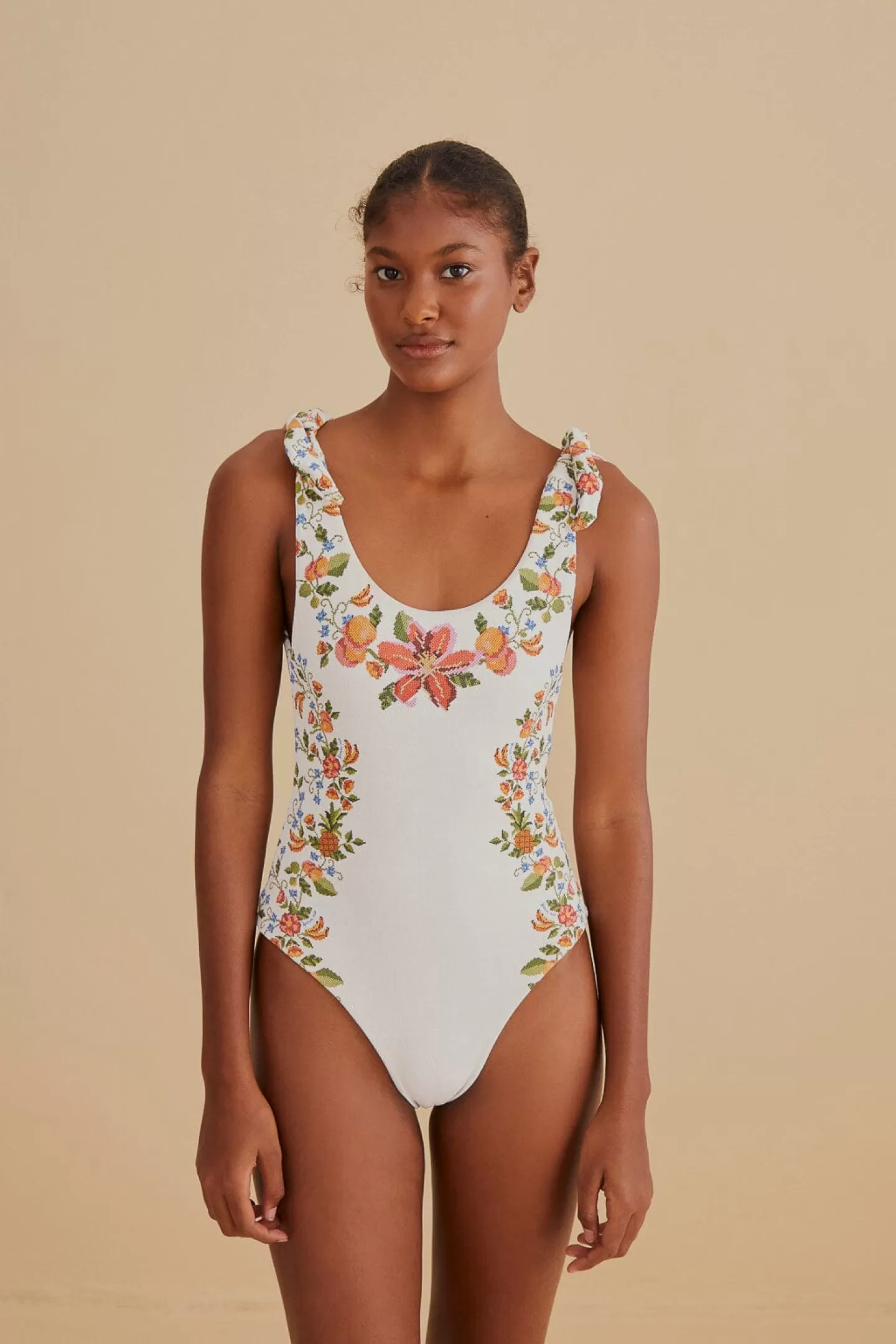 FARM Rio  WHITE BANANA VITAMIN ONE PIECE SWIMSUIT