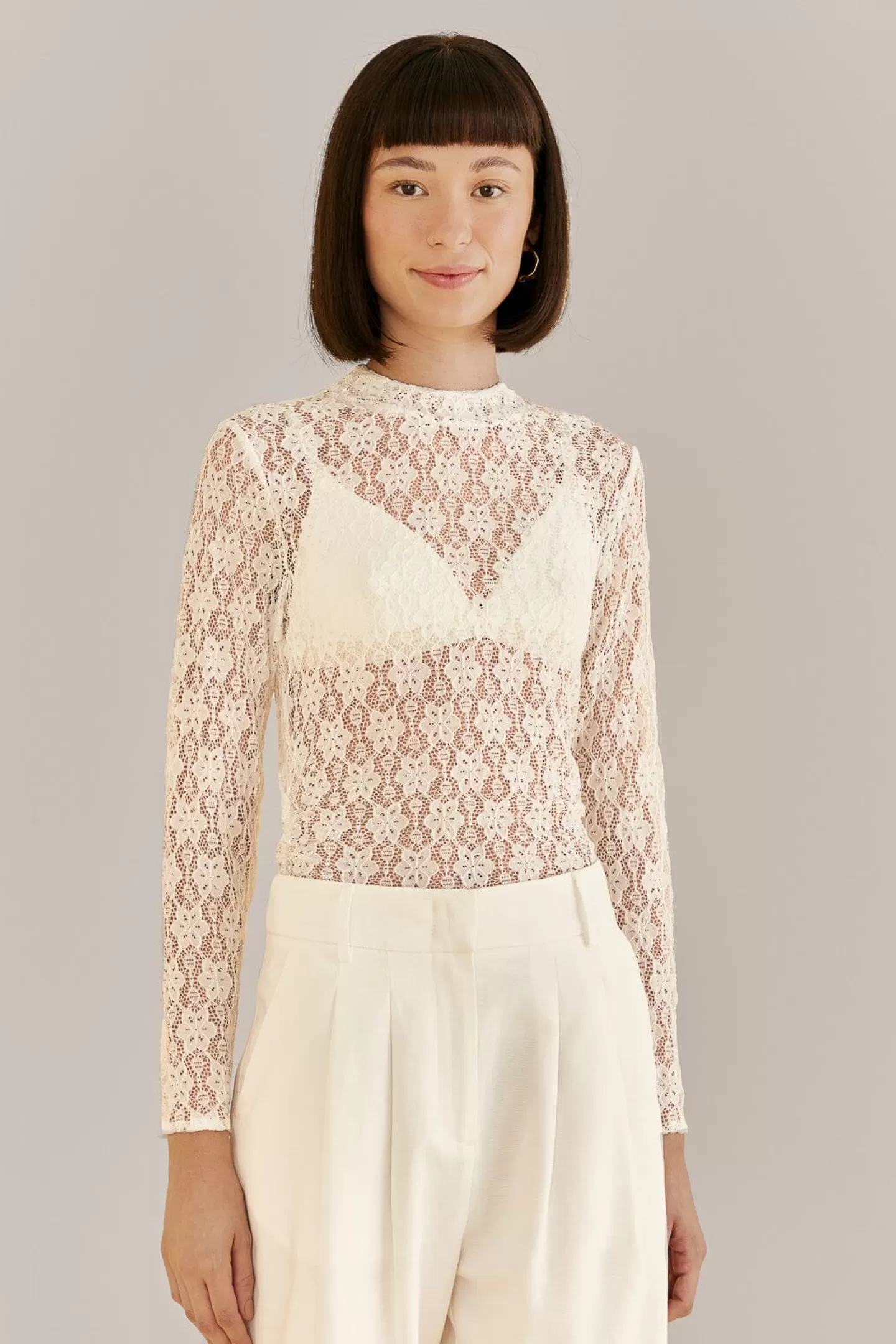 FARM Rio  WHITE LACE LONG SLEEVE BLOUSE