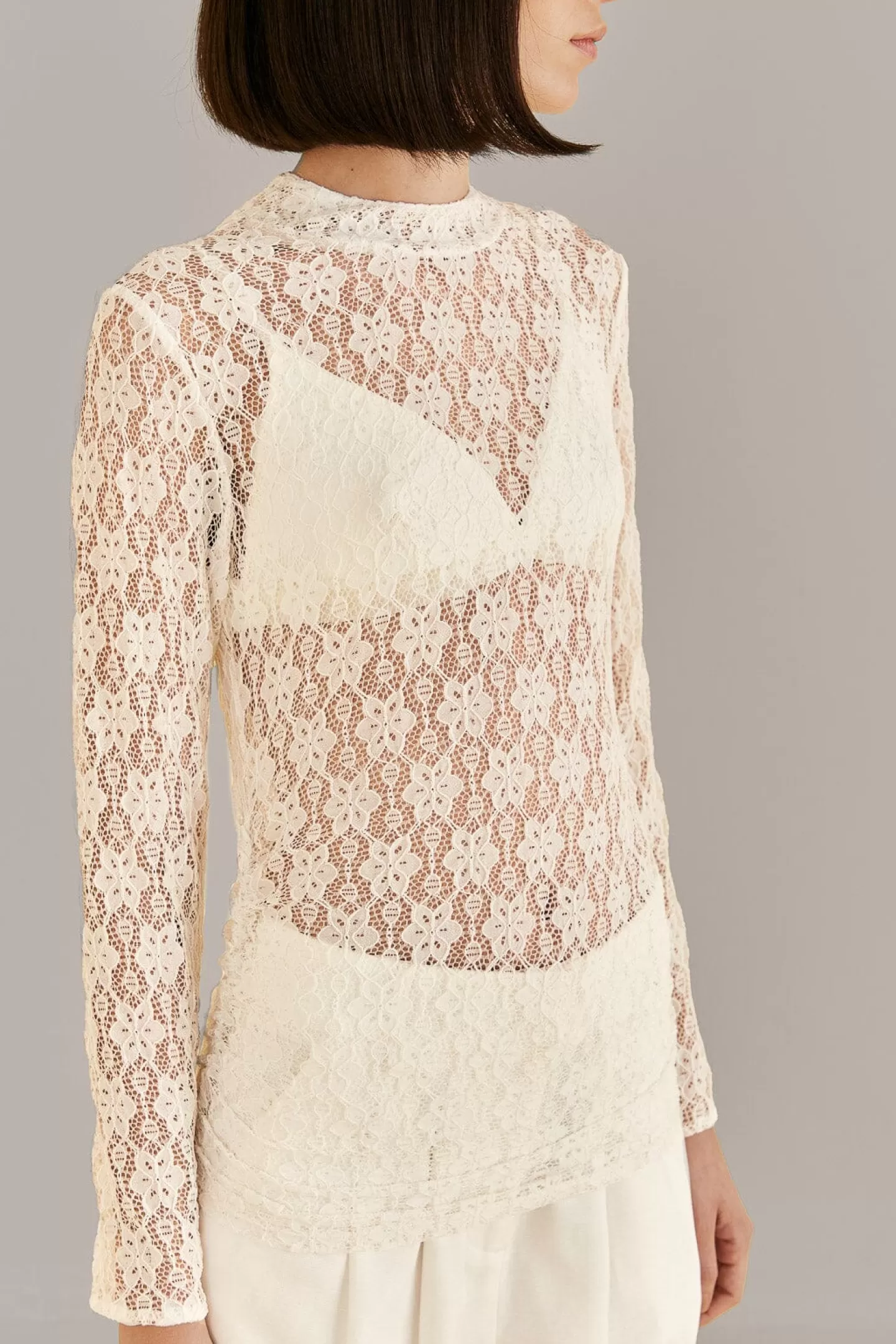 FARM Rio  WHITE LACE LONG SLEEVE BLOUSE
