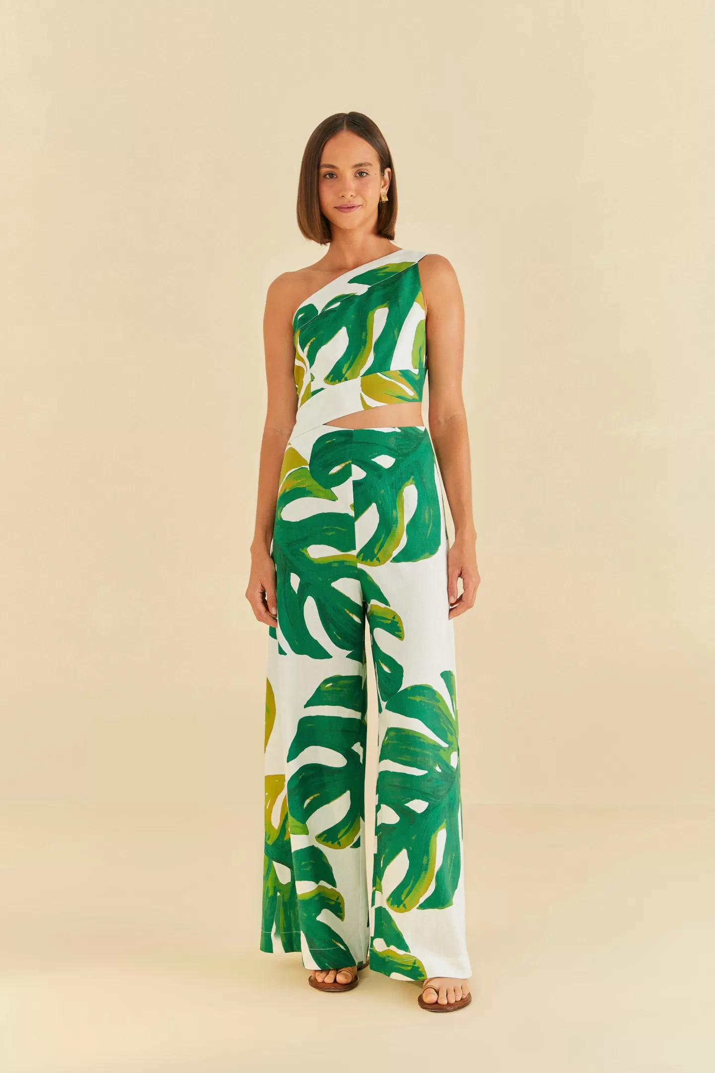 FARM Rio  WHITE MONSTERA ONE SHOULDER JUMPSUIT