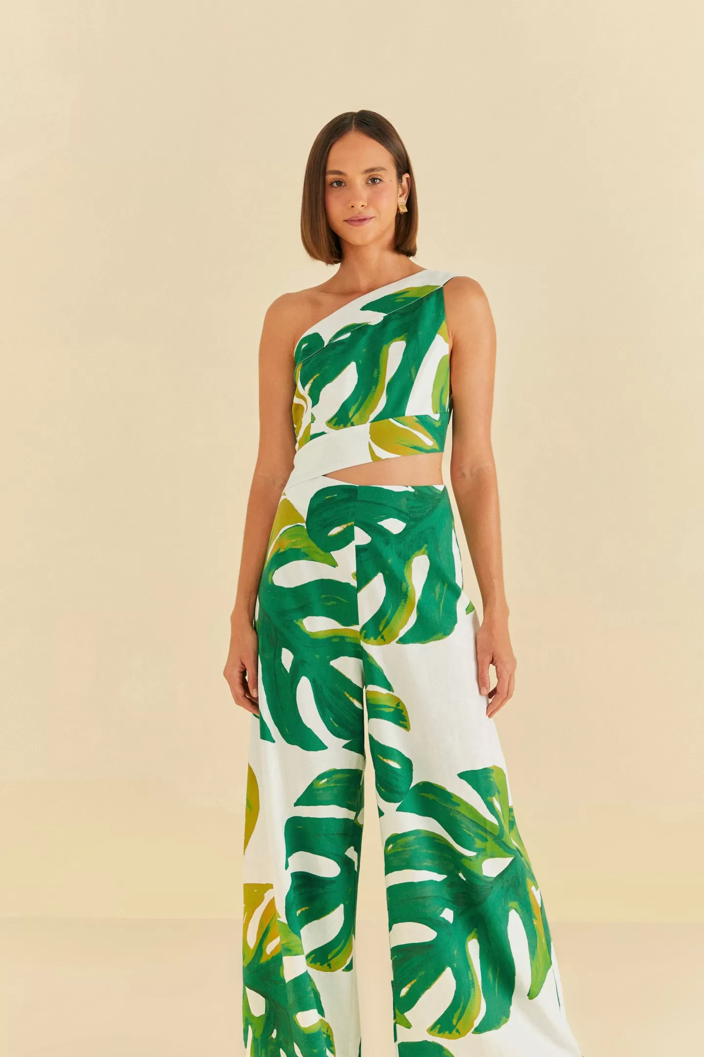 FARM Rio  WHITE MONSTERA ONE SHOULDER JUMPSUIT