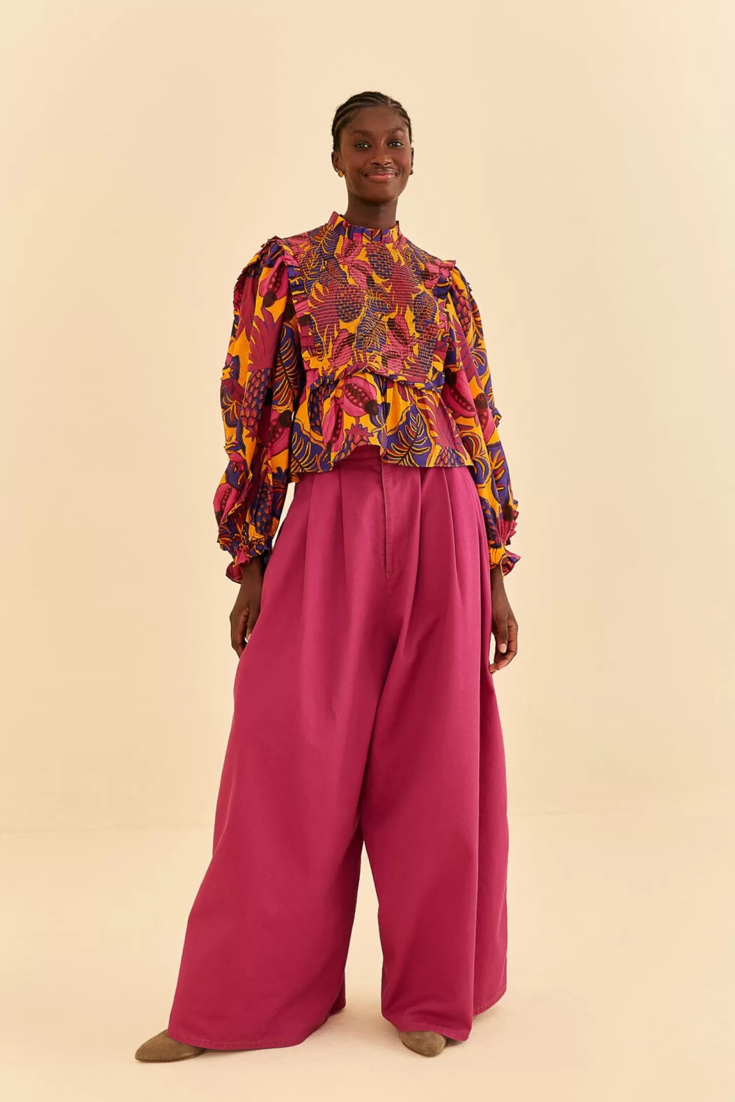 FARM Rio  YELLOW FRUIT DREAM LONG SLEEVE BLOUSE