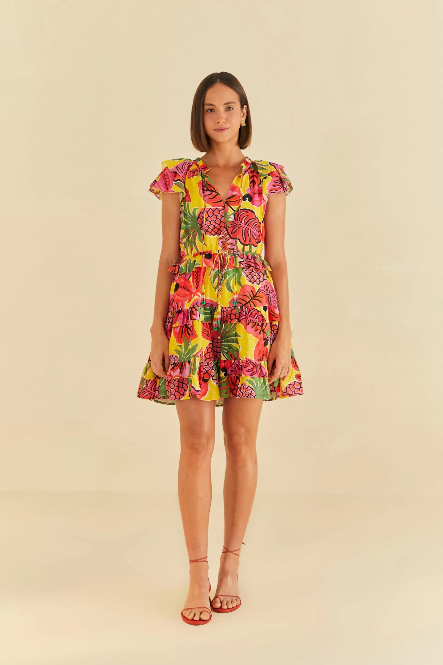 FARM Rio  YELLOW FRUIT DREAM RUFFLE MINI DRESS