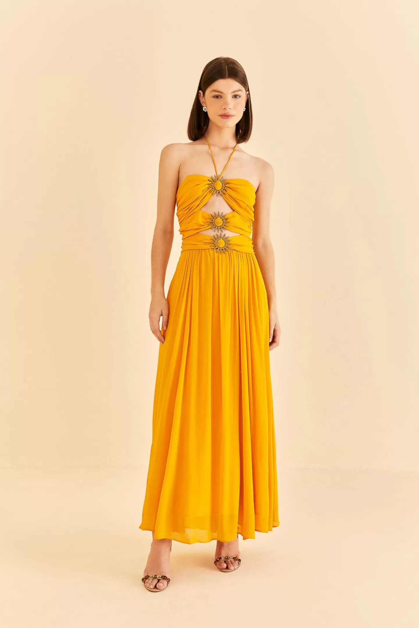FARM Rio  YELLOW SLEEVELESS MAXI DRESS WITH SUN BUCKLE